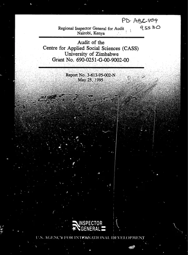 Audit of the Centre for Applied Social Sciences (CASS), University of Zimbabwe, grant no. 690-0251-G-00-9002-00
