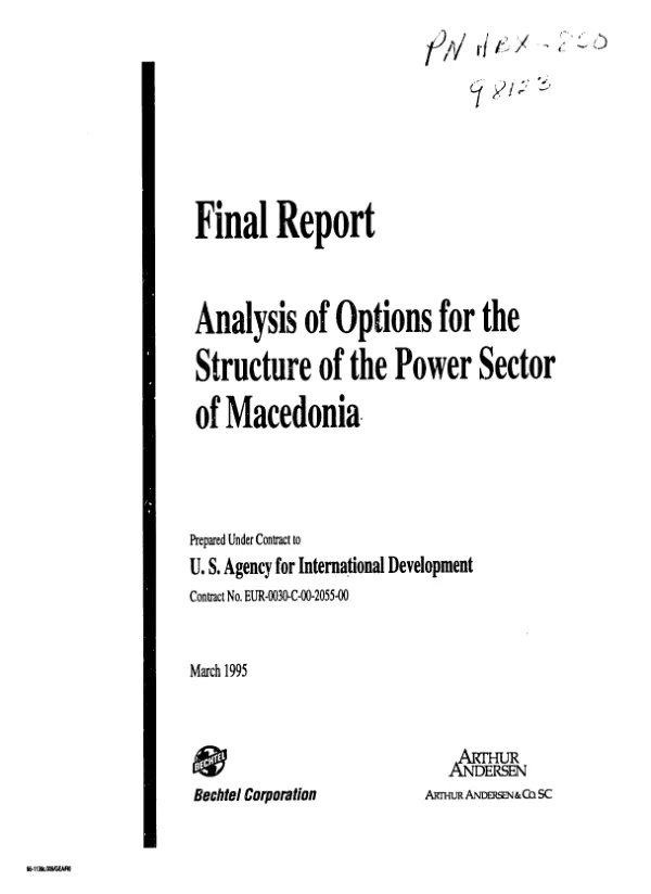 Final report : analysis of options for the structure of the power sector of Macedonia