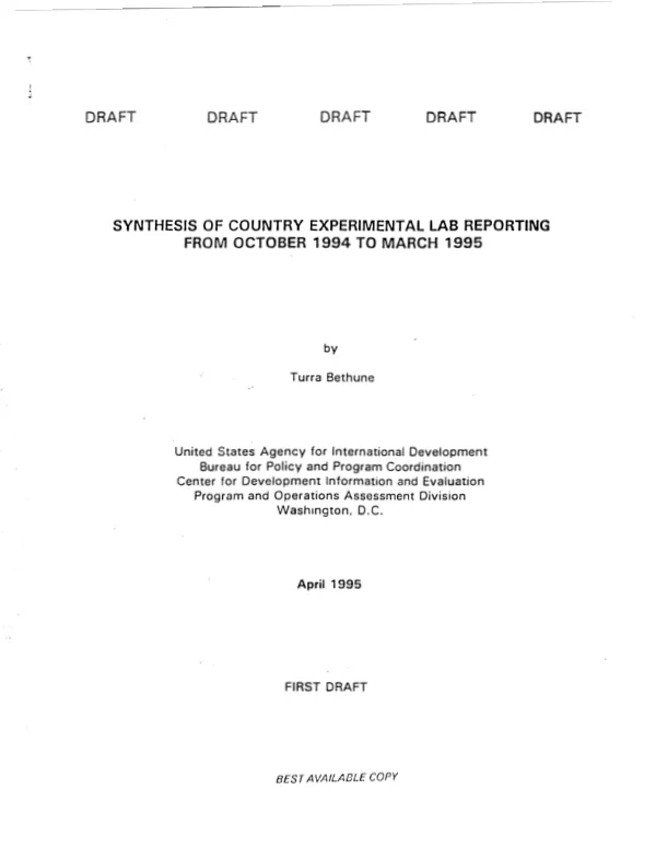 Synthesis of country experimental lab reporting from October 1994 to March 1995