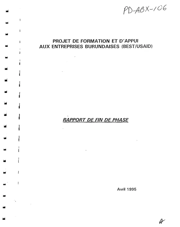 Project de formation et d"appui aux entreprises Burundaises (BEST/USAID) : rapport de fin de phase