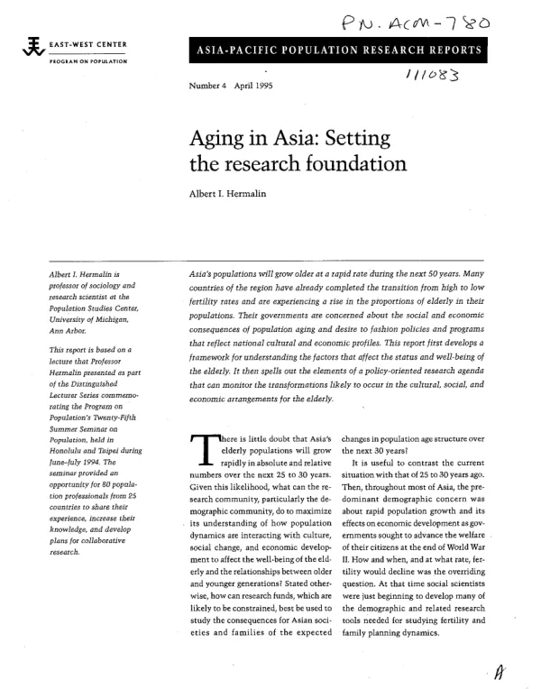 Aging in Asia : setting the research foundation