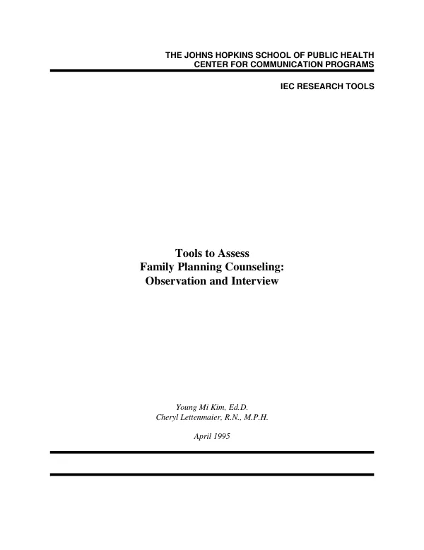 Tools to assess family planning counseling : observation and interview