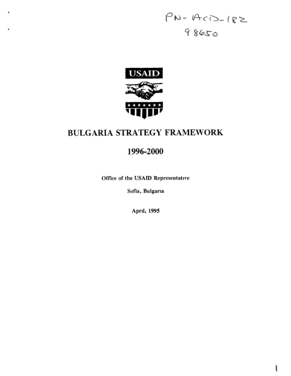 USAID/Bulgaria : [strategic plan] strategy framework, [FY] 1996-2000