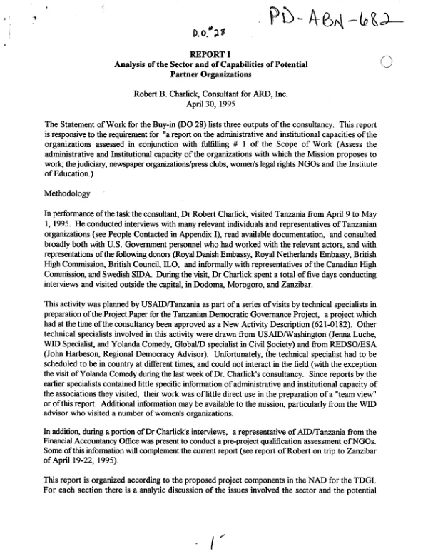 Report I : analysis of the sector and of capabilities of potential partner organizations