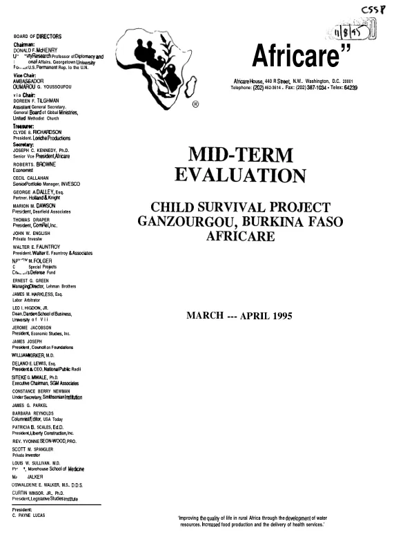 Mid-term evaluation : child survival project Ganzourgou, Burkina Faso -- Africare