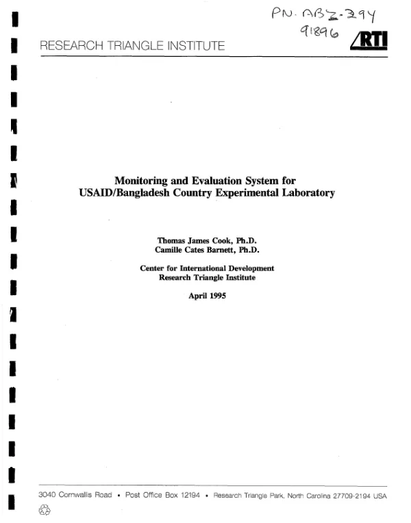 Monitoring and evaluation system for USAID/Bangladesh country experimental laboratory