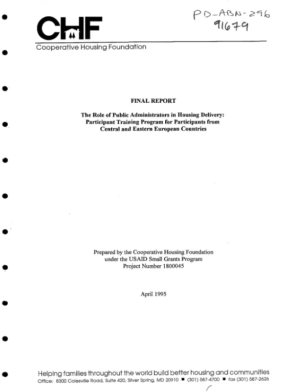 Final report : the role of public administrators in housing delivery -- participant training program for participants from Central and Eastern European countries