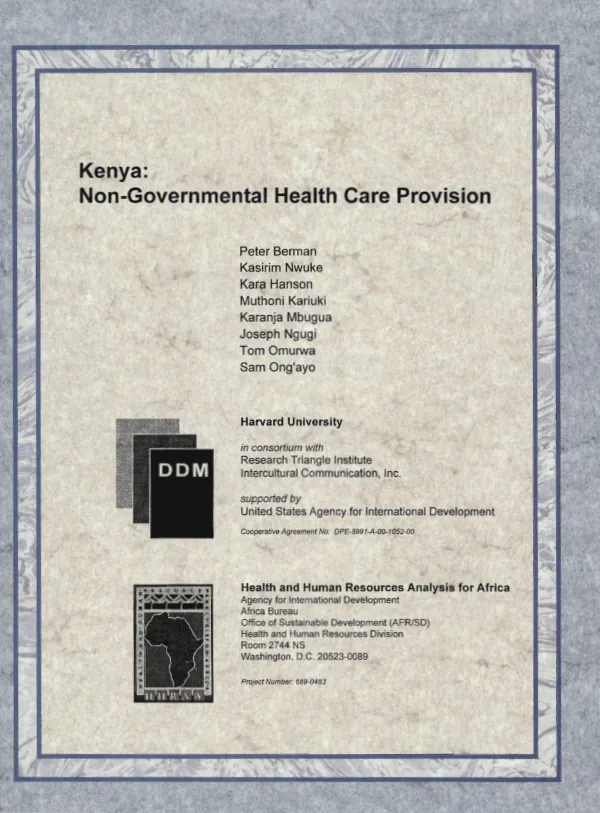 Kenya : non-governmental health care provision