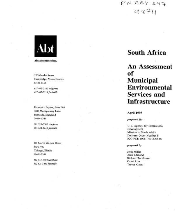 South Africa : an assessment of municipal environmental services and infrastructure