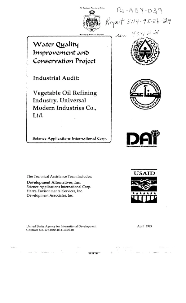 Industrial audit : vegetable oil refining industry, Universal Modern Industries Co., Ltd.