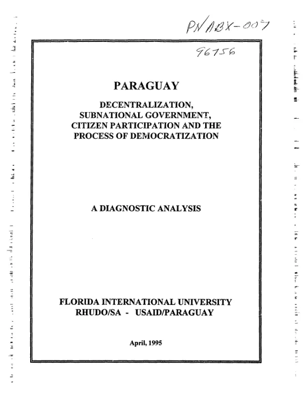 Paraguay : decentralization, subnational government, citizen participation and the process of democratization -- a diagnostic analysis
