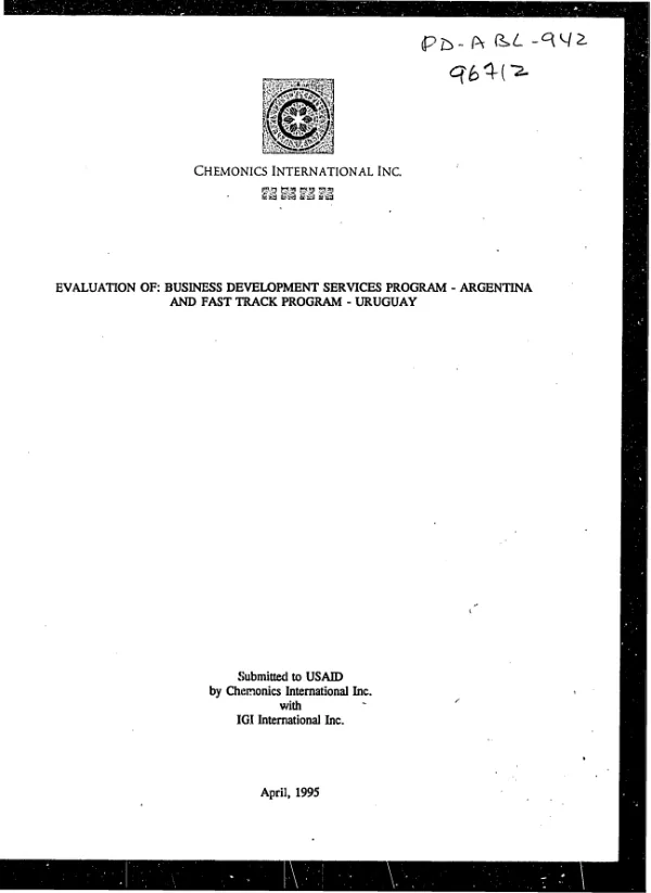 Evaluation of business development services program - Argentina and fast track program - Uruguay
