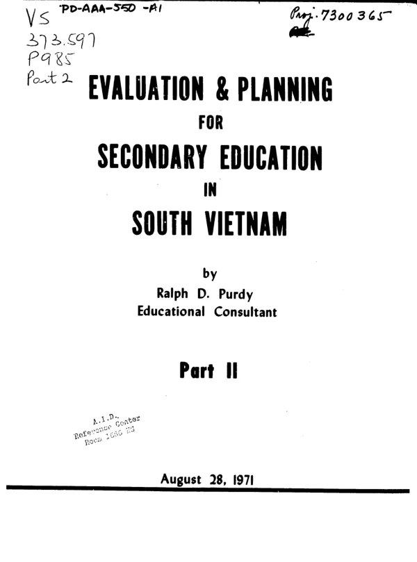 Evaluation and planning for secondary education in South Vietnam : part II