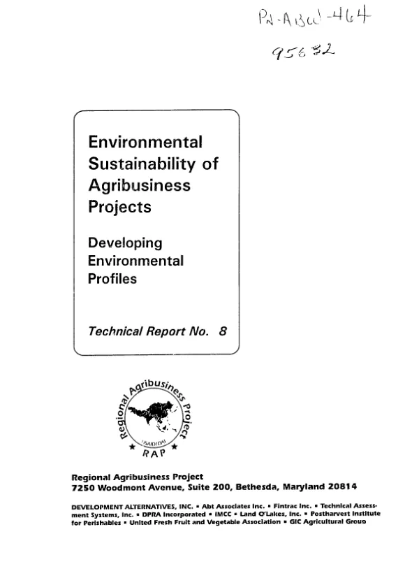 Environmental sustainability of agribusiness projects : developing environmental profiles