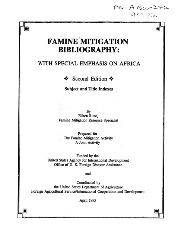 Famine mitigation bibliography : with special emphasis on Africa -- second edition : subject and title indexe[s]