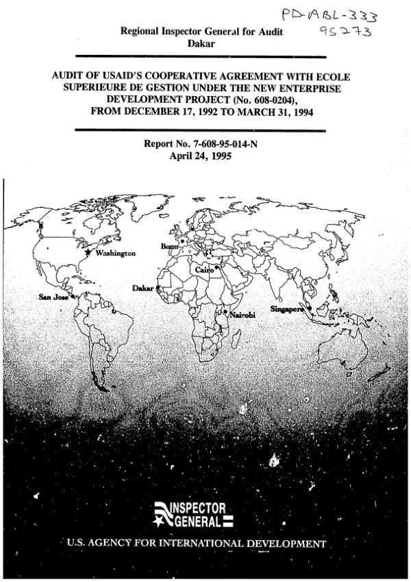 Audit of USAID"s cooperative agreement with Ecole Superieure de Gestion under the new enterprise development project (no. 608-0204) from December 17, 1992 to March 31, 1994