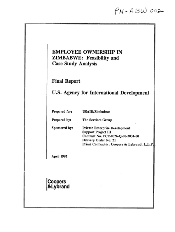 Employee ownership in Zimbabwe : feasibility and case study analysis -- final report