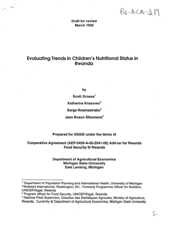 Evaluating trends in children"s nutritional status in Rwanda