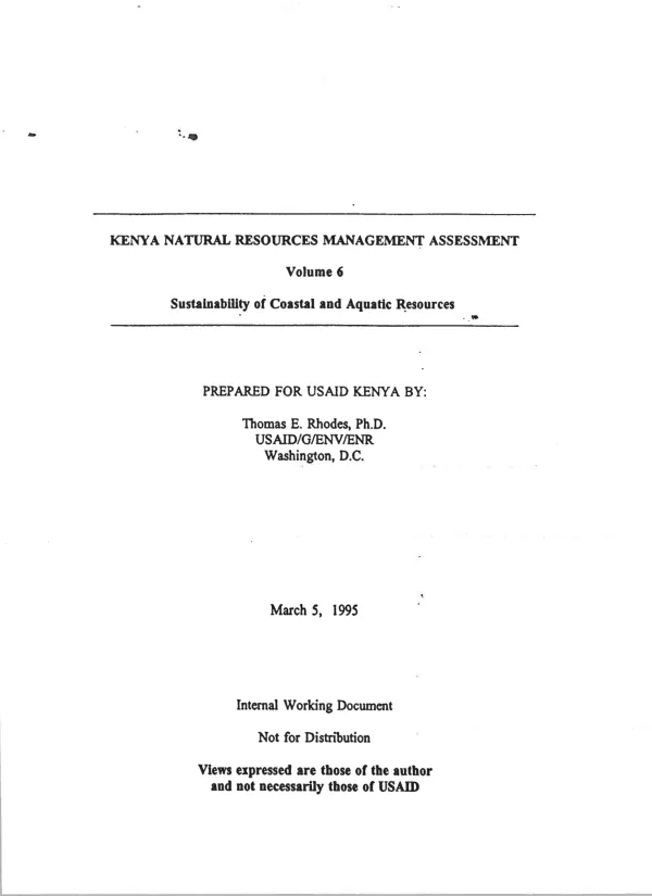 Kenya natural resources management assessment. Volume 6. Sustainability of coastal and aquatic resources