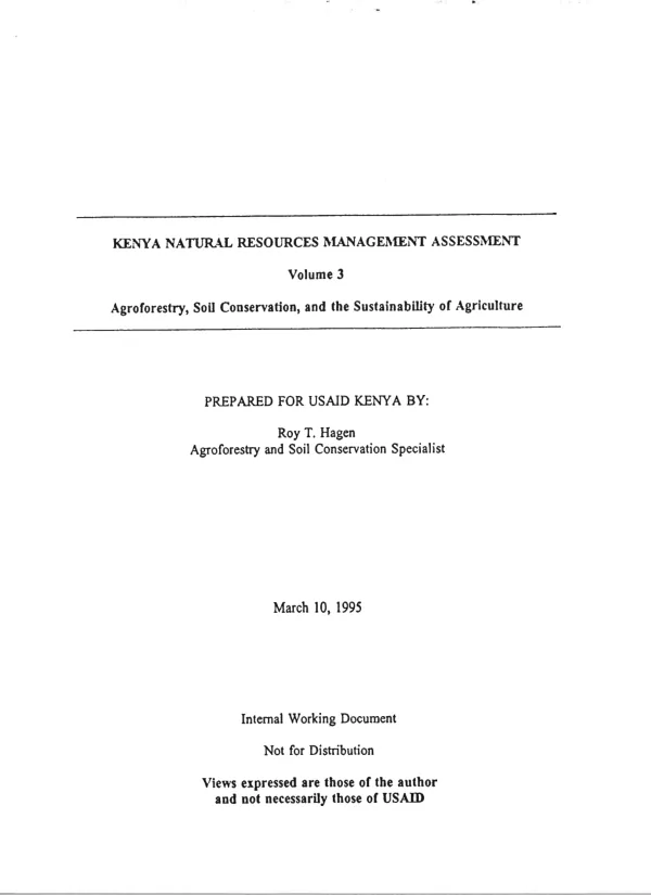 Kenya natural resources management assessment. Volume 3. Agroforestry, soil conservation, and the sustainability of agriculture