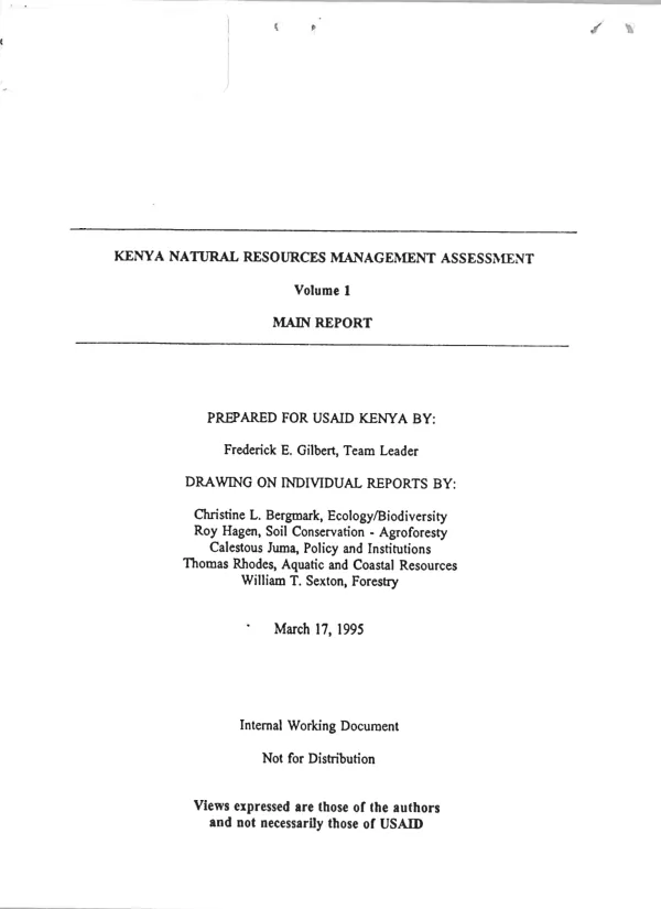 Kenya natural resources management assessment. Volume 1. Main report
