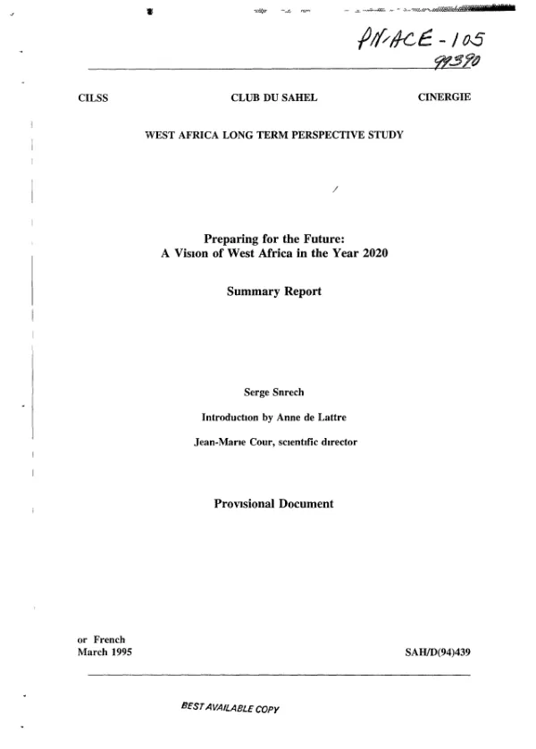 West Africa long term perspective study -- preparing for the future : a vision of West Africa in the year 2020 -- summary report