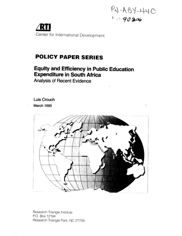 Equity and efficiency in public education expenditure in South Africa : analysis of recent evidence