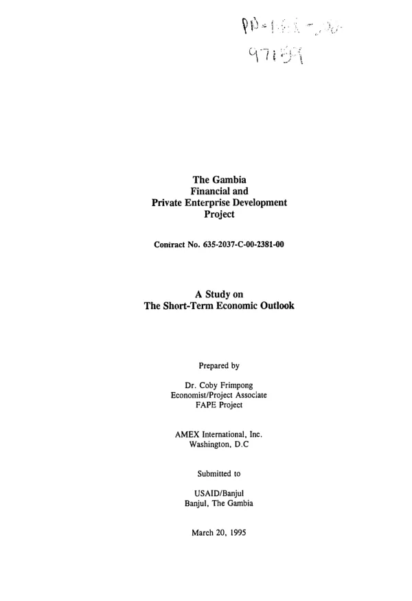 The Gambia financial and private enterprise development project : a study on the short-term economic outlook