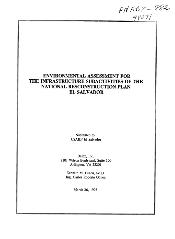 Environmental assessment for the infrastructure subactivities of the national reconstruction plan : El Salvador