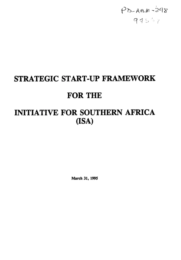 Strategic start - up framework for the initiative for Southern Africa (ISA)