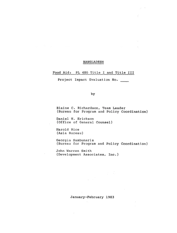Food aid : PL-480 Title I and Title III; project impact evaluation