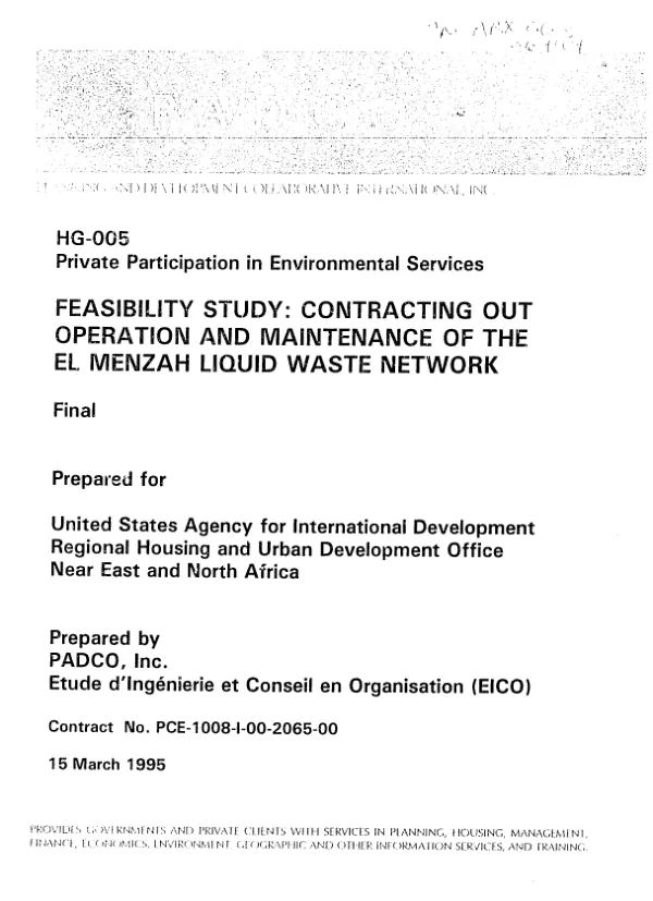 HG-005 : private participation in environmental services -- feasibility study : contracting out operation and maintenance of the el Menzah liquid waste network : final