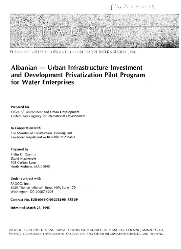 Albanian - urban infrastructure investment and development privatization pilot program for water enterprises