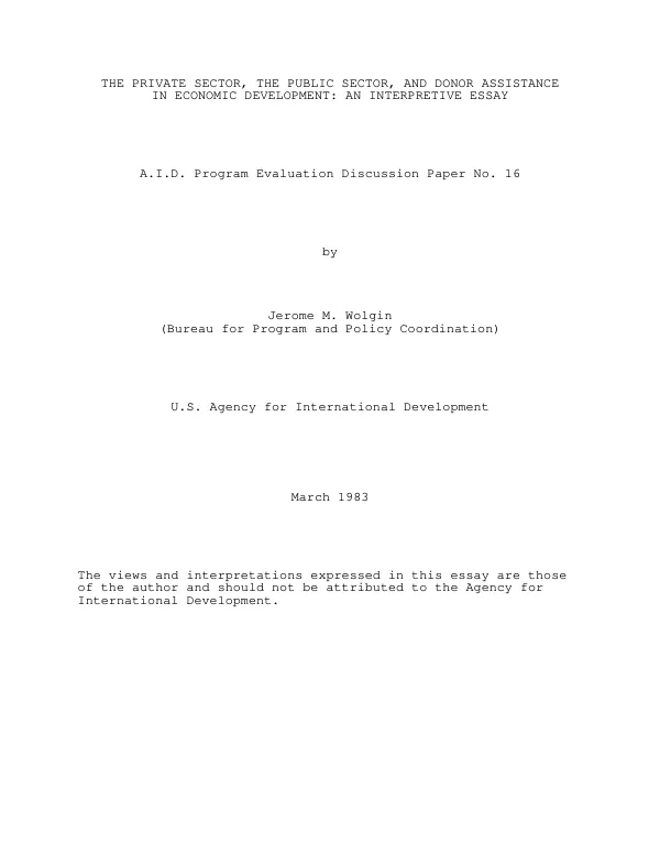 The private sector, public sector, and donor assistance in economic development : an interpretive essay