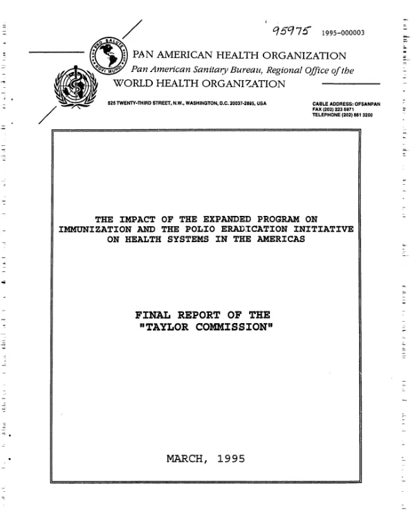 Impact of the expanded program on immunization and the polio eradication initiative on health systems in the Americas : final report of the `Taylor Commission"