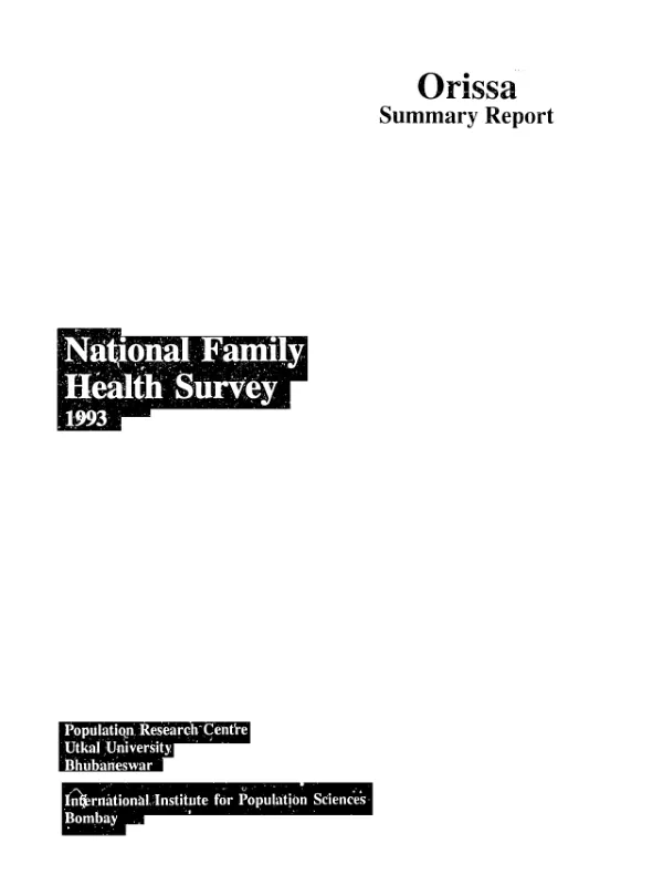 National family health survey (MCH and family planning) Orissa, 1993 : summary report