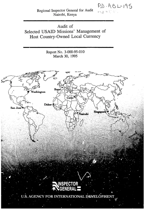 Audit of selected USAID Mission"s management of host country-owned local currency