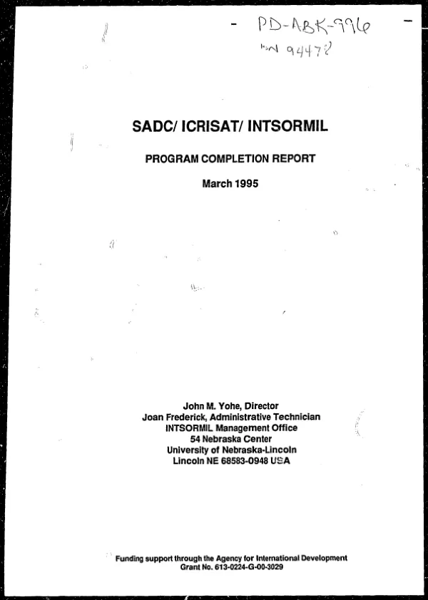 SADC/CRISAT/INTSORMIL program completion report
