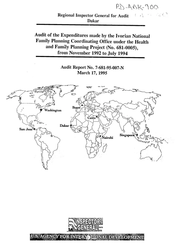 Audit of the expenditures made by the Ivorian National Family Planning Coordinating Office under the health and family planning project (no. 681-0005), from November 1992 to July 1994