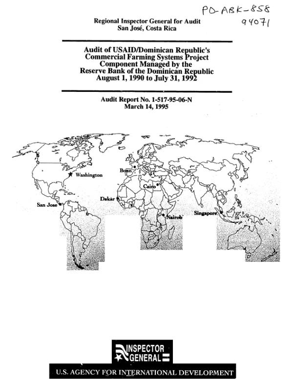 Audit of USAID/Dominican Republic"s commercial farming systems project component managed by the Reserve Bank of the Dominican Republic, August 1, 1990 to July 31, 1992