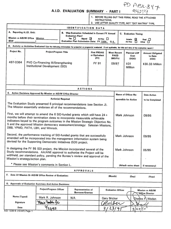 PVO co-financing III/strengthening institutional development (SID)