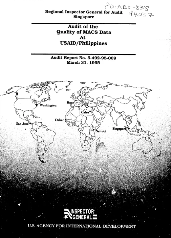 Audit of the quality of MACS [mission accounting and control system] data at USAID/Philippines
