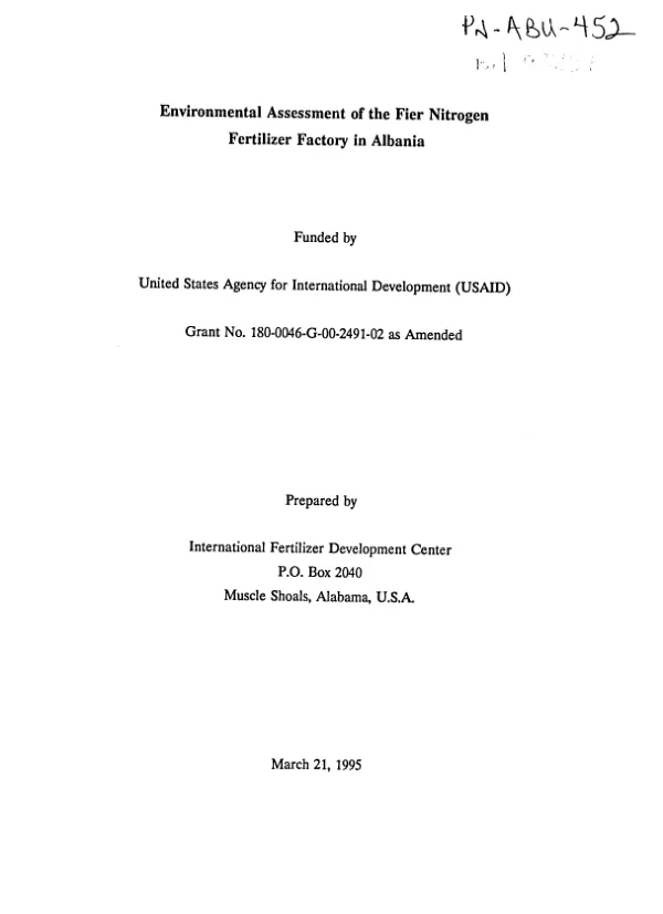 Environment assessment of the Fier Nitrogen Fertilizer Factory in Albania