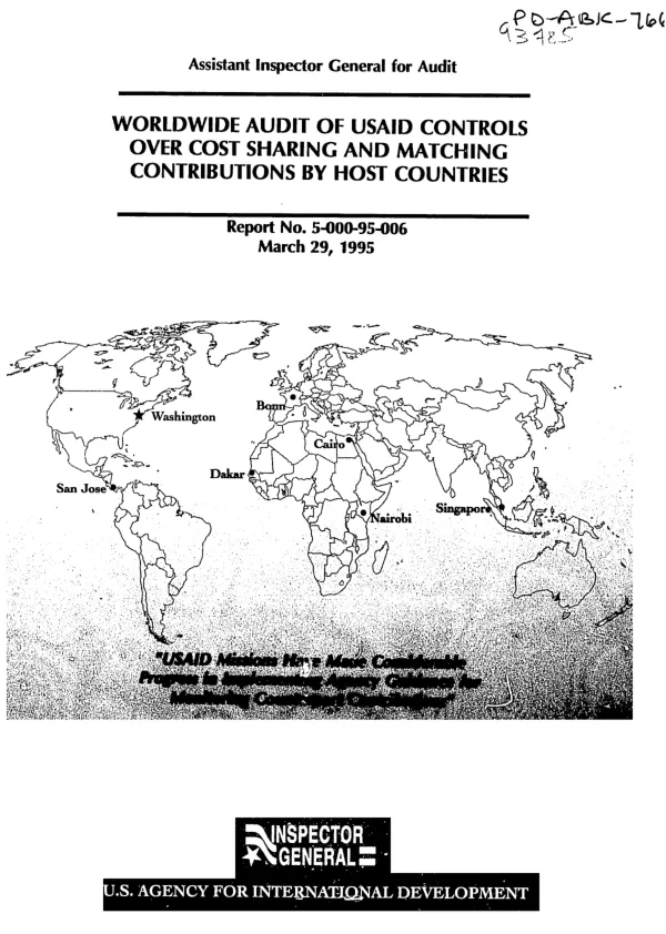 Worldwide audit of USAID controls over cost sharing and matching contributions by host countries