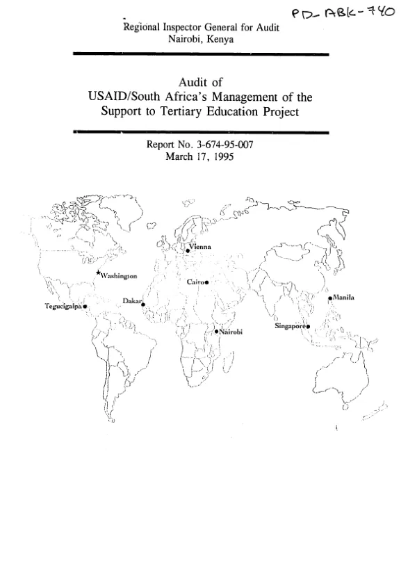 Audit of USAID/South Africa"s management of the support to tertiary education project