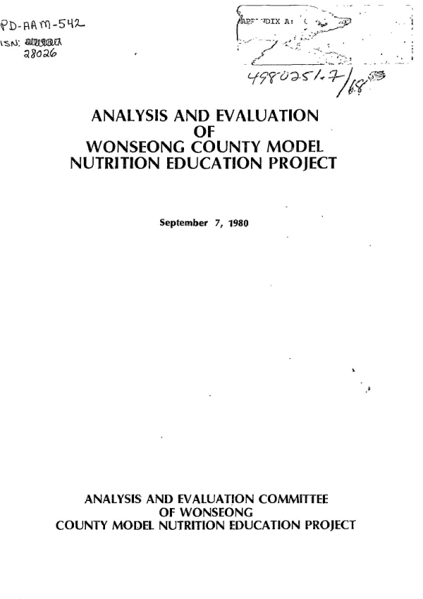 Analysis and evaluation of Wonseong County model nutrition education project