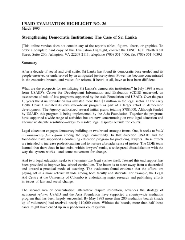 Strengthening democratic institutions : the case of Sri Lanka