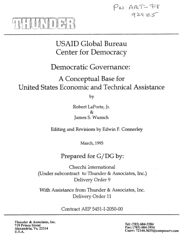 Democratic governance : a conceptual base for United States economic and technical assistance -- a theme paper