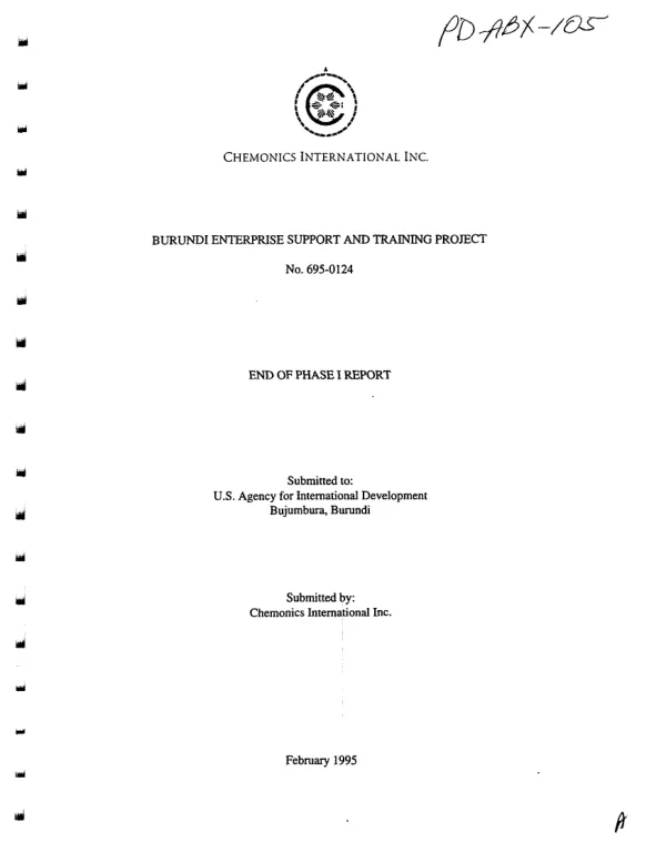Burundi enterprise support and training [BEST] project no. 695-0124 : end of phase I report