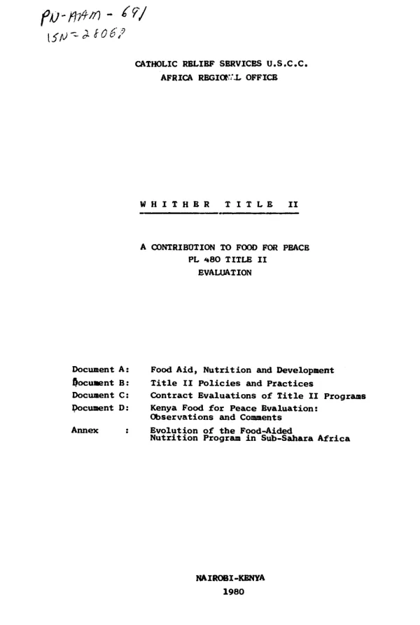 Whither Title II : a contribution to food for peace, PL-480 Title II; evaluation